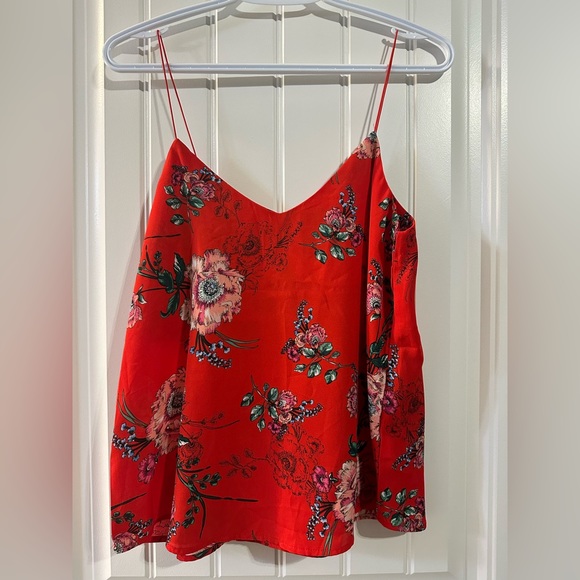 Revamped red patterned cami with thin elastic straps. - Picture 3 of 3
